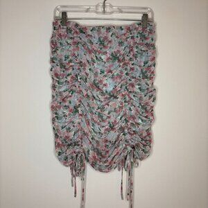 EMORY PARK Mini Skirt Floral Drawstring Cinch Lined Size L NEW wTAGS